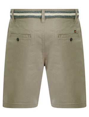 Emiliano Stretch Cotton Twill Chino Shorts with Woven Belt in Stone Cloud - Tokyo Laundry