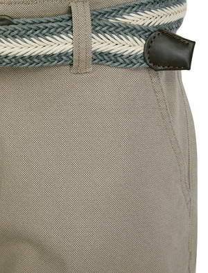 Emiliano Stretch Cotton Twill Chino Shorts with Woven Belt in Stone Cloud - Tokyo Laundry