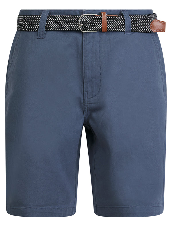 Gustavo Cotton Twill Chino Shorts with Woven Belt in Powder Blue - Tokyo Laundry