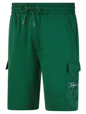 Carcle Multi-Pocket Brushback Fleece Jogger Cargo Shorts in Fir Green - Tokyo Laundry