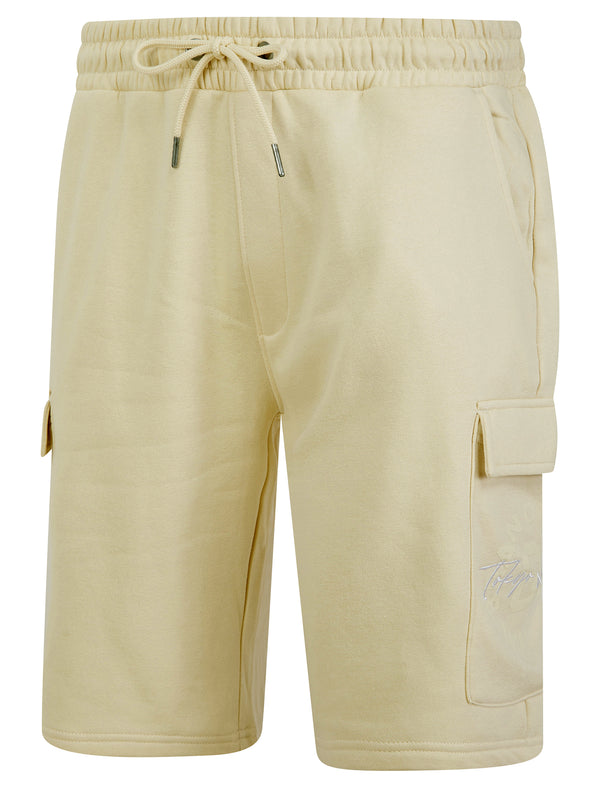 Carcle Multi-Pocket Brushback Fleece Jogger Cargo Shorts in Summer Sand - Tokyo Laundry