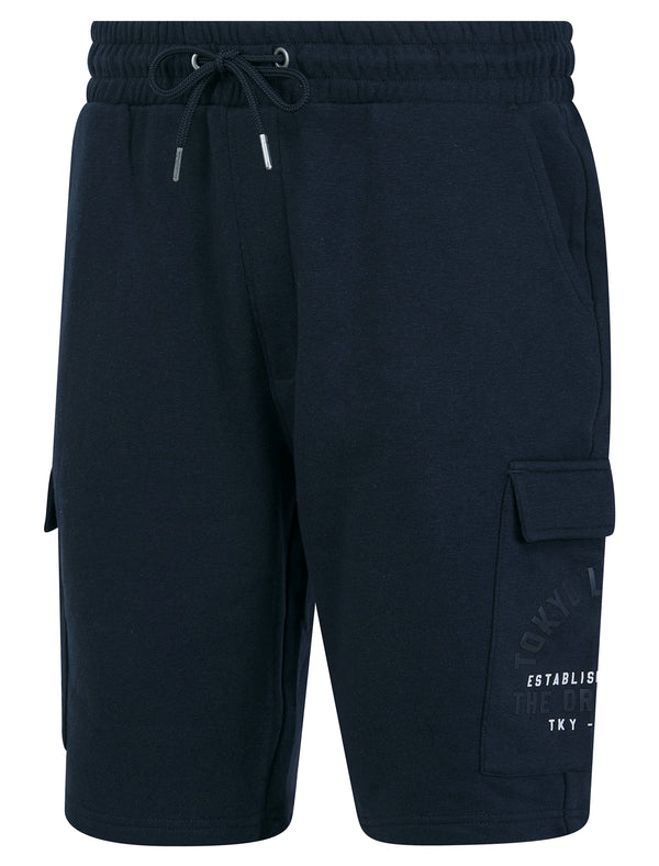 Lewes Multi-Pocket Brushback Fleece Jogger Cargo Shorts in Sky Captain Navy - Tokyo Laundry
