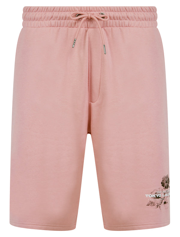 Redact Graphic Motif Brushback Fleece Jogger Shorts in Zephyr Rose - Tokyo Laundry