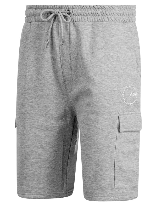 Layden Multi-Pocket Brushback Fleece Jogger Cargo Shorts in Light Grey Marl - Tokyo Laundry