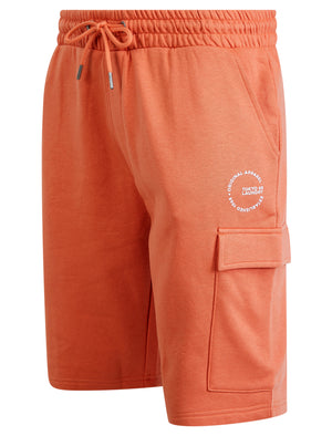 Layden Multi-Pocket Brushback Fleece Jogger Cargo Shorts in Orange - Tokyo Laundry