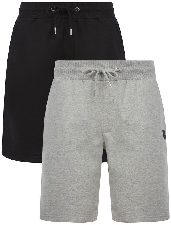 Helm (2 Pack) Cotton Blend Brushback Fleece Jogger Shorts Set in Jet Black / Light Grey Marl - Tokyo Laundry