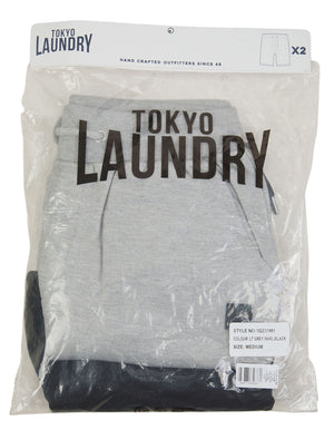 Helm (2 Pack) Cotton Blend Brushback Fleece Jogger Shorts Set in Jet Black / Light Grey Marl - Tokyo Laundry