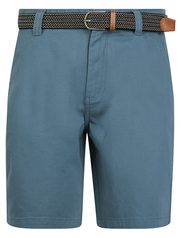 Mulligan Cotton Twill Chino Shorts with Woven Belt in China Blue - Kensington Eastside