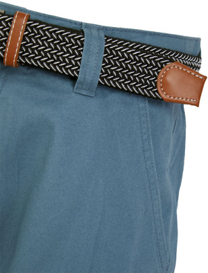 Mulligan Cotton Twill Chino Shorts with Woven Belt in China Blue - Kensington Eastside