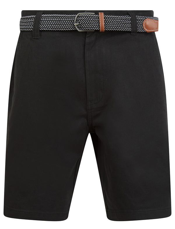 Mulligan Cotton Twill Chino Shorts with Woven Belt in Jet Black - Kensington Eastside