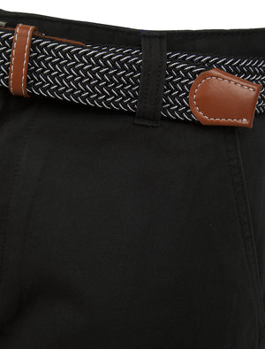 Mulligan Cotton Twill Chino Shorts with Woven Belt in Jet Black - Kensington Eastside