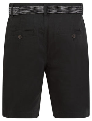 Mulligan Cotton Twill Chino Shorts with Woven Belt in Jet Black - Kensington Eastside