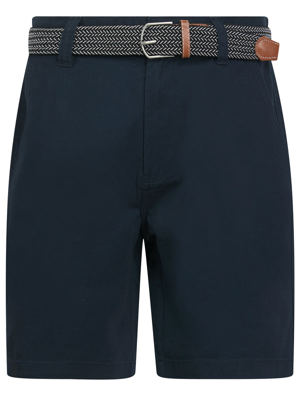 Mulligan Cotton Twill Chino Shorts with Woven Belt in Sky Captain Navy - Kensington Eastside