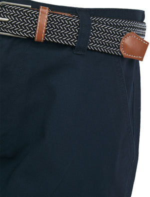 Mulligan Cotton Twill Chino Shorts with Woven Belt in Sky Captain Navy - Kensington Eastside