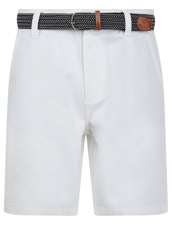 Mulligan Cotton Twill Chino Shorts with Woven Belt in Bright White - Kensington Eastside