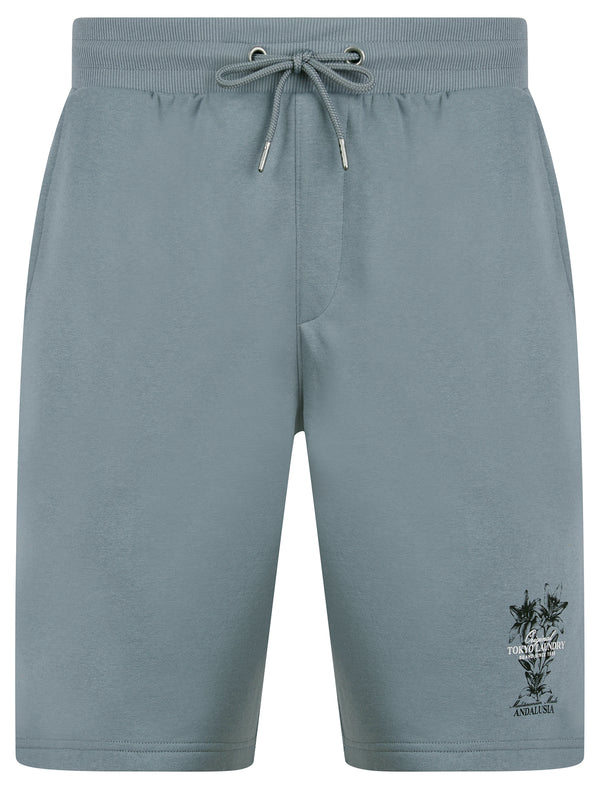 Tarun Graphic Motif Brushback Fleece Jogger Shorts in Cool Grey - Tokyo Laundry