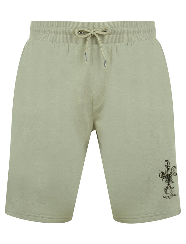 Tavon Graphic Motif Brushback Fleece Jogger Shorts in Seagrass - Tokyo Laundry