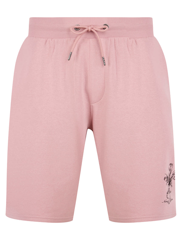 Tavon Graphic Motif Brushback Fleece Jogger Shorts in Zephyr Rose - Tokyo Laundry