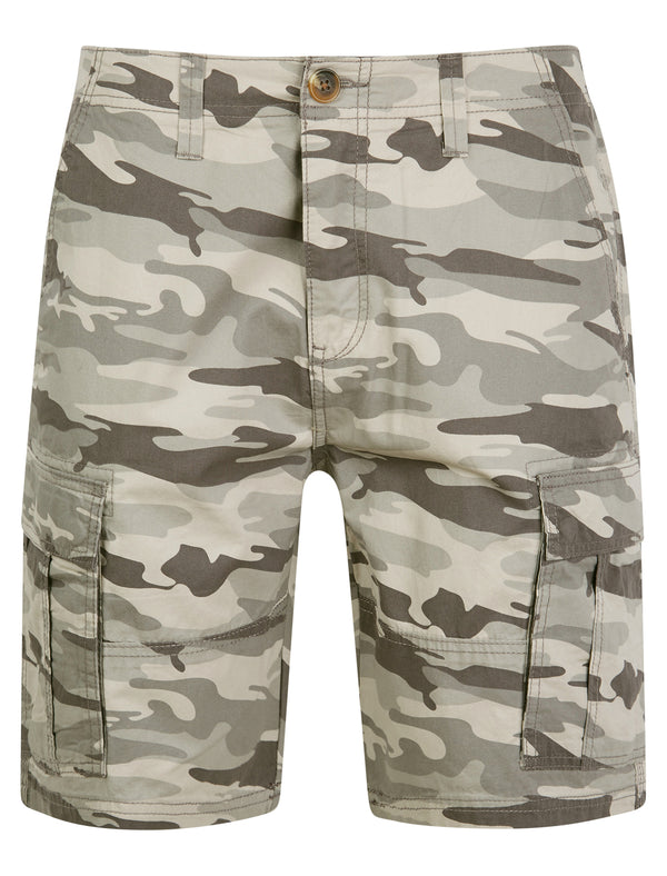 Oakleaf Cotton Twill Multi-Pocket Camoflage Cargo Shorts in Light Grey Camo - Tokyo Laundry