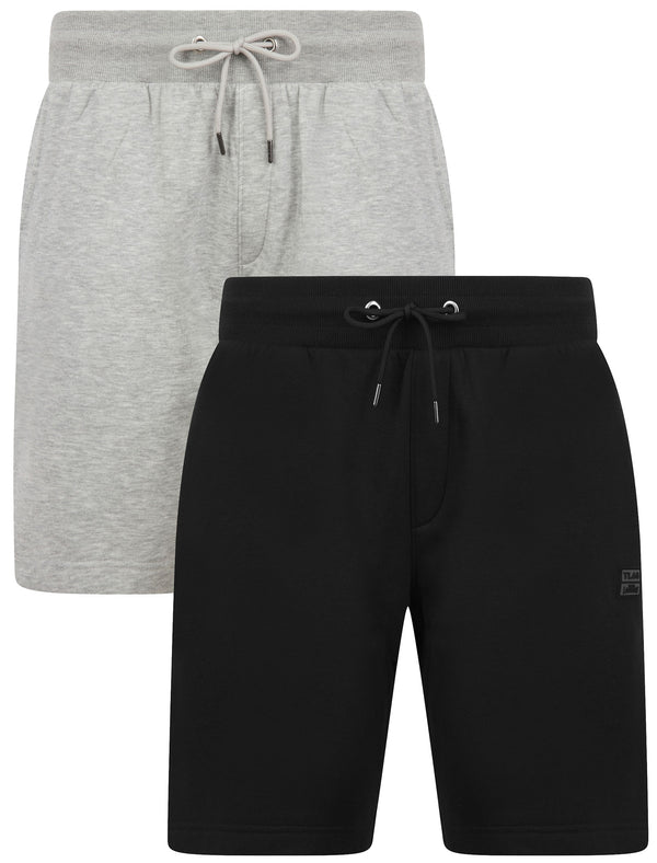 Helm (2 Pack) Cotton Blend Brushback Fleece Jogger Shorts Set in Jet Black / Light Grey Marl - Tokyo Laundry