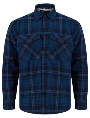 Kotka Borg Lined Cotton Flannel Checked Overshirt Jacket in Blue Check - Tokyo Laundry