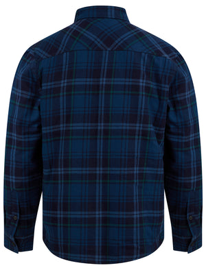 Kotka Borg Lined Cotton Flannel Checked Overshirt Jacket in Blue Check - Tokyo Laundry