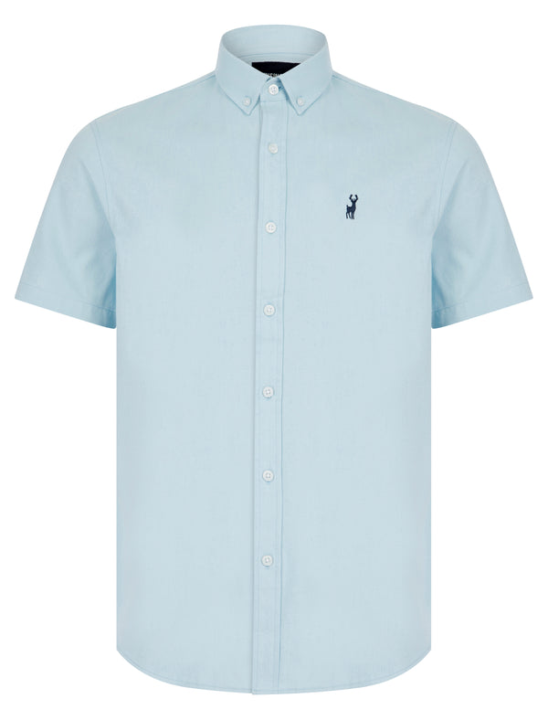 Buster Short Sleeve Cotton Twill Shirt in Angel Falls Blue - Kensington Eastside