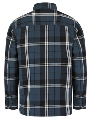 Cantwell Sherpa Fleece Lined Checked Flannel Cotton Overshirt Jacket in Midnight Blue Check - Tokyo Laundry