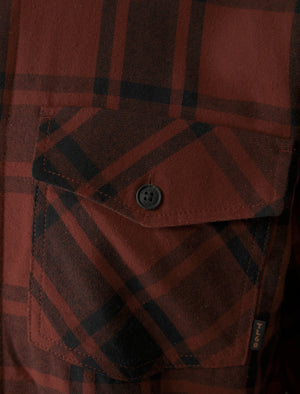 Polpara Sherpa Fleece Lined Cotton Flannel Checked Overshirt Jacket in Fire Brick Red  - Tokyo Laundry
