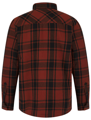 Polpara Sherpa Fleece Lined Cotton Flannel Checked Overshirt Jacket in Fire Brick Red  - Tokyo Laundry