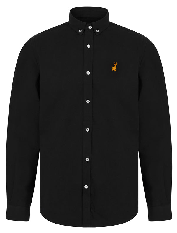 Leyburn Cotton Twill Long Sleeve Shirt in Jet Black - Kensington Eastside