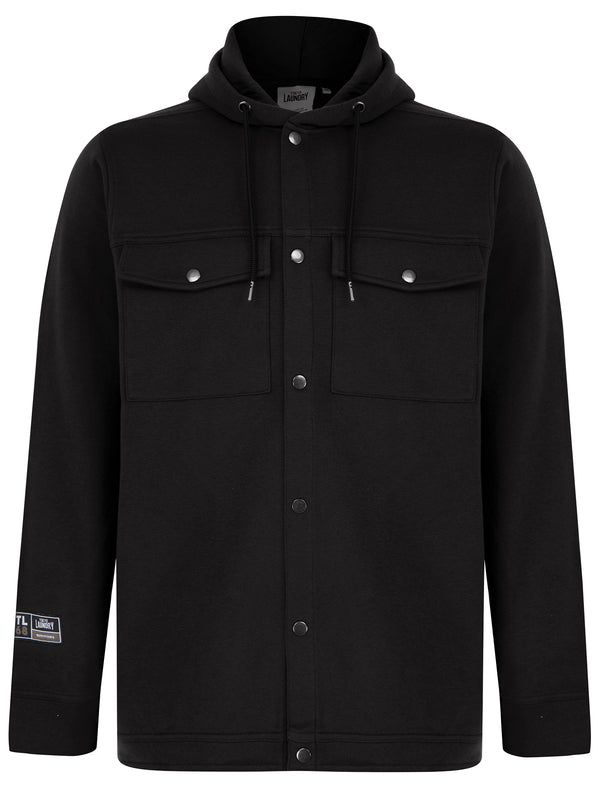 Phantom Hooded Brushback Fleece Overshirt Jacket in Jet Black - Tokyo Laundry