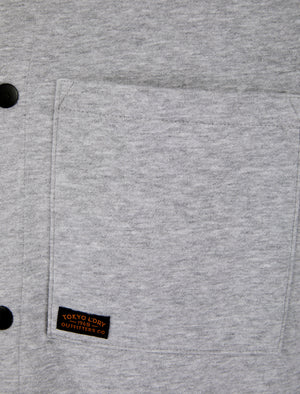 Commander Brushback Fleece Overshirt Jacket in Light Grey Marl - Tokyo Laundry