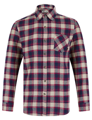 Urbion Yarn Dyed Checked Cotton Flannel Shirt in Stone / Red - Tokyo Laundry