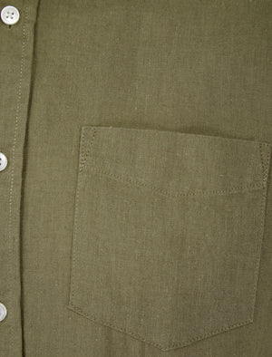 Bertrand  Classic Collar Short Sleeve Cotton Linen Shirt in Light Khaki - Tokyo Laundry