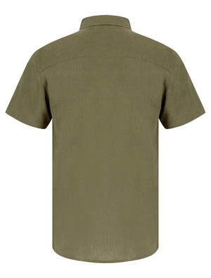 Bertrand  Classic Collar Short Sleeve Cotton Linen Shirt in Light Khaki - Tokyo Laundry