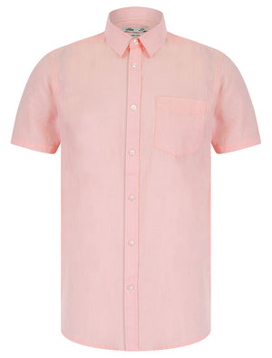 Bertrand  Classic Collar Short Sleeve Cotton Linen Shirt in Pink - Tokyo Laundry