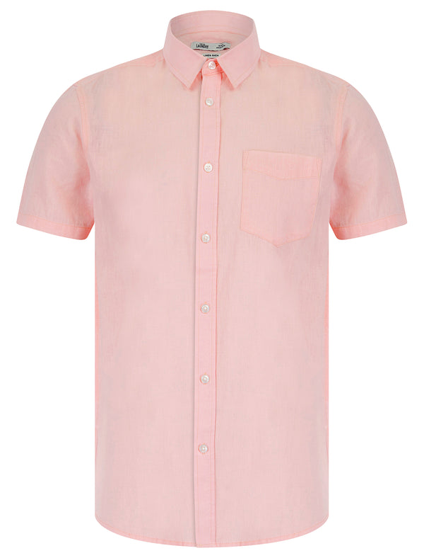 Bertrand Classic Collar Short Sleeve Cotton Linen Shirt in Pink - Tokyo Laundry