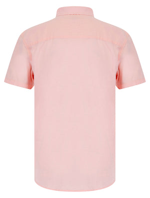 Bertrand  Classic Collar Short Sleeve Cotton Linen Shirt in Pink - Tokyo Laundry