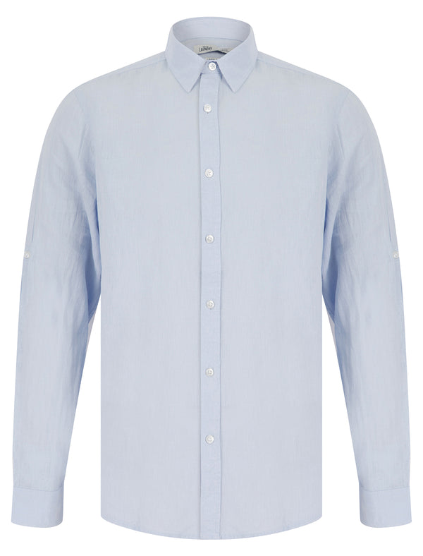 Helios Classic Collar Long Sleeve Cotton Linen Shirt in Soft Blue - Tokyo Laundry
