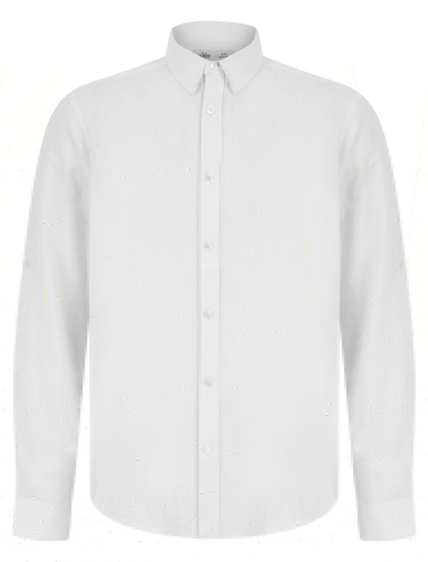 Helios Classic Collar Long Sleeve Cotton Linen Shirt in Bright White - Tokyo Laundry