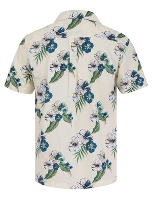 Jalisco Floral Print Short Sleeve Open Collar Hawaiian Shirt in White Alyssum - Tokyo Laundry