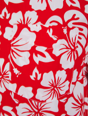 Hamoa Tropical Floral Print Short Sleeve Cotton Poplin Hawaiian Shirt in High Risk Red - Tokyo Laundry