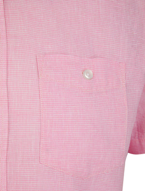 Portree Gingham Check Short Sleeve Cotton Linen Blend Shirt in Bonbon Pink - Kensington Eastside