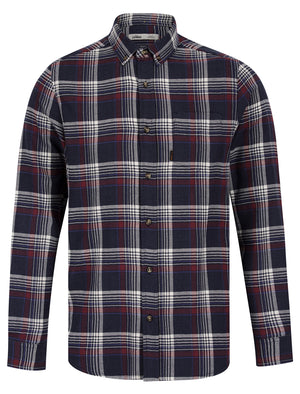 Tunstall Yarn Dyed Checked Cotton Flannel Shirt in Navy / Pomegranate - Tokyo Laundry