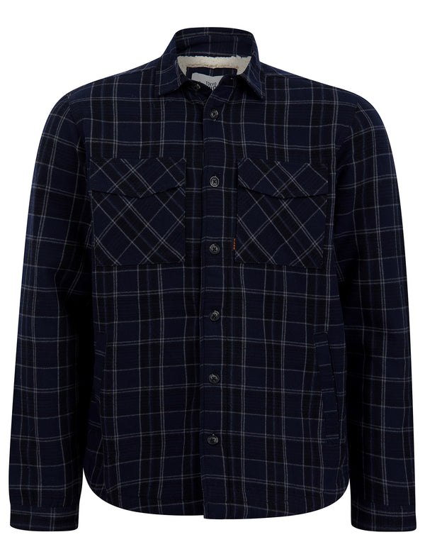 Tornio Borg Lined Checked Flannel Overshirt Jacket in Blue Marl - Tokyo Laundry