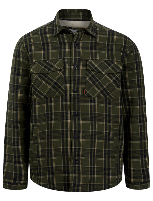 Tornio Borg Lined Checked Flannel Overshirt Jacket in Forest Night Green - Tokyo Laundry