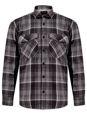 Kotka Borg Lined Cotton Flannel Checked Overshirt Jacket in Charcoal Check - Tokyo Laundry