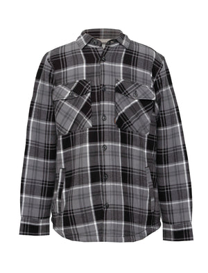 Kotka Borg Lined Cotton Flannel Checked Overshirt Jacket in Charcoal Check - Tokyo Laundry