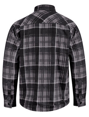 Kotka Borg Lined Cotton Flannel Checked Overshirt Jacket in Charcoal Check - Tokyo Laundry